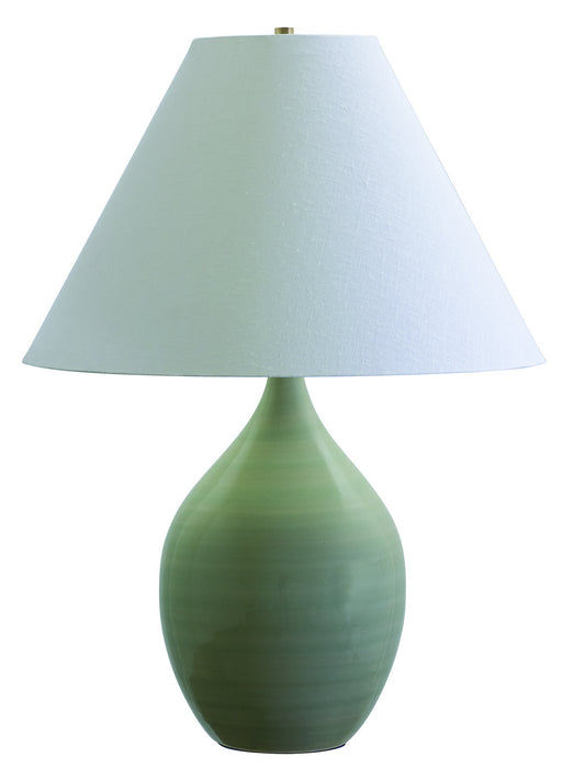Scatchard 28 Inch Stoneware Table Lamp in Celadon with Cream Linen Hardback