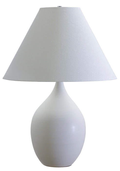 Scatchard 28 Inch Stoneware Table Lamp in White Matte with Cream Linen Hardback