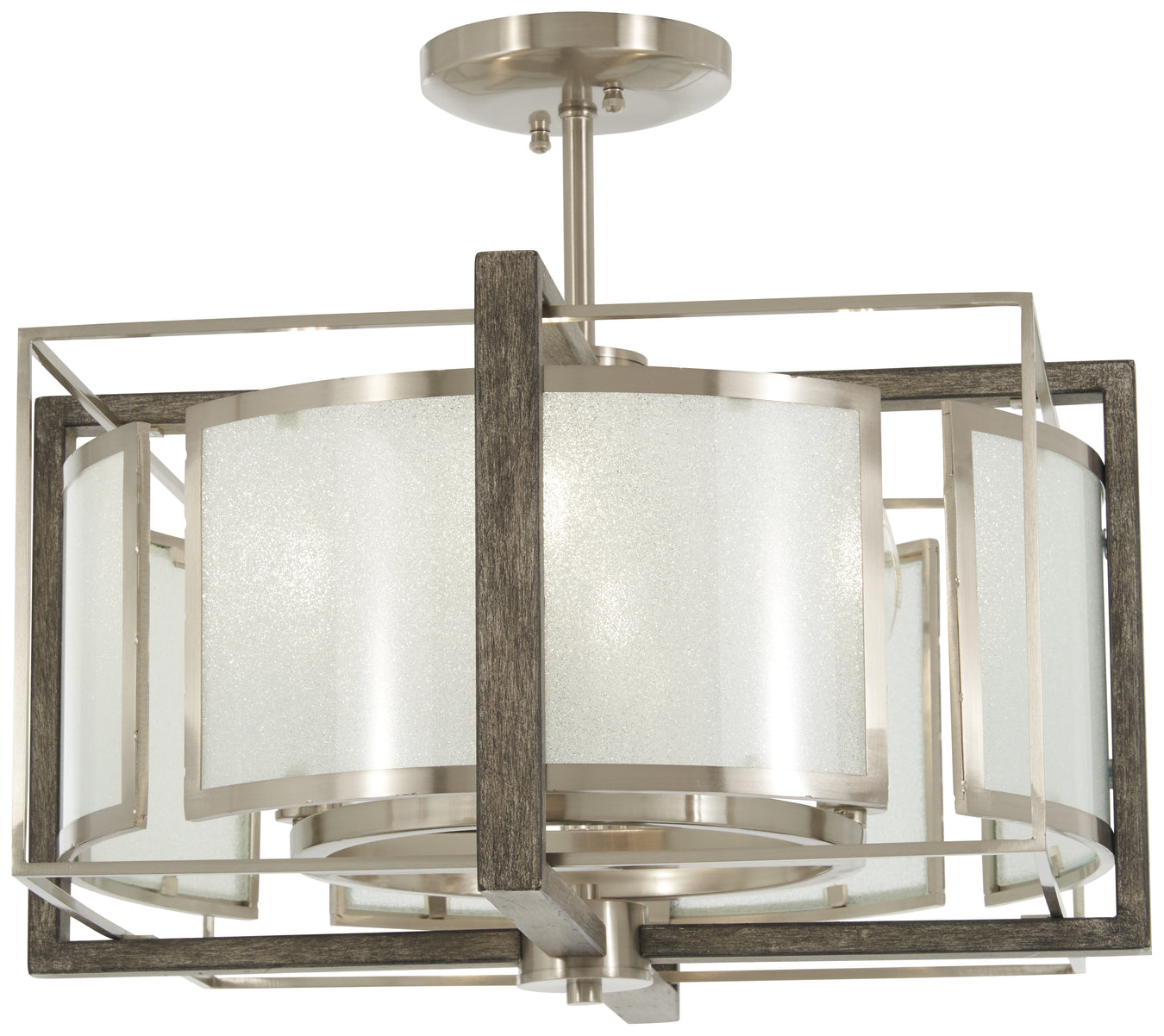 Tyson's Gate 4-Light Pendant/Semi-Flush Mount in Brushed Nickel with Shale Wood & White Iris Glass - Lamps Expo