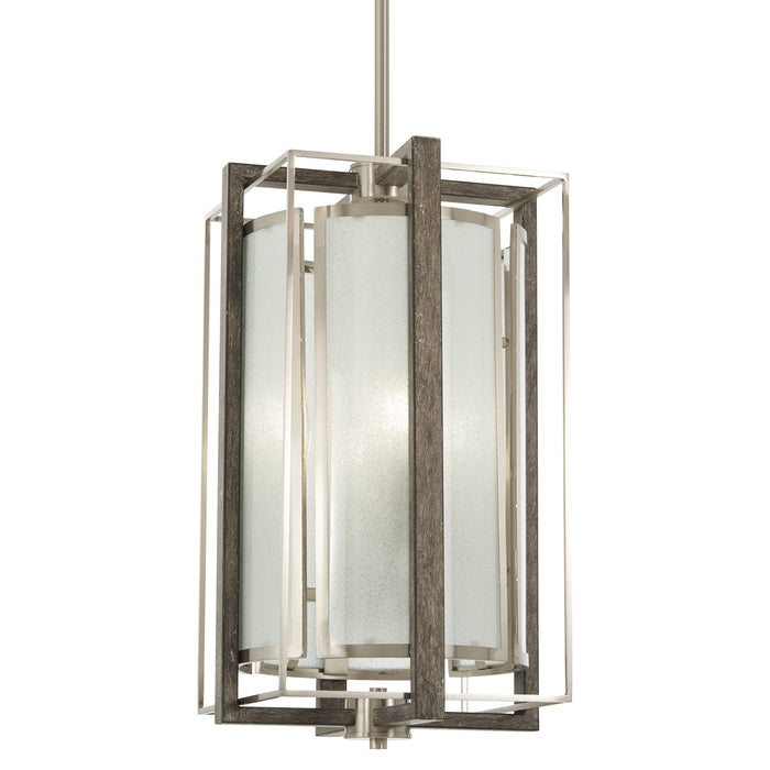 Tyson's Gate 4-Light Pendant in Brushed Nickel with Shale Wood & White Iris Glass - Lamps Expo