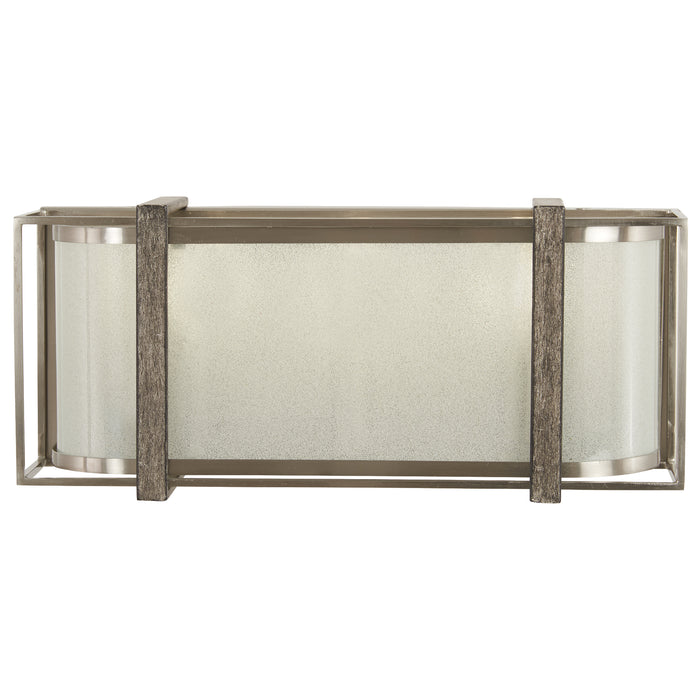 Tyson's Gate 3-Light Bath Vanity in Brushed Nickel with Shale Wood & White Iris Glass - Lamps Expo
