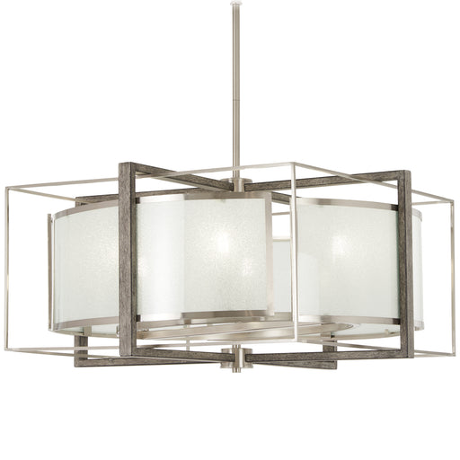 Tyson's Gate 6-Light Pendant in Brushed Nickel with Shale Wood & White Iris Glass - Lamps Expo