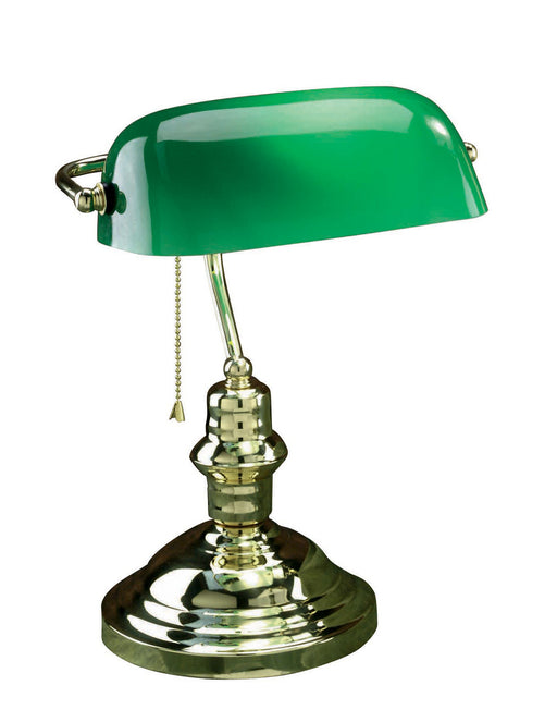 Banker Banker FeetS Lamp in Polished Brass with Green Glass Shade, E27, CFL 13W