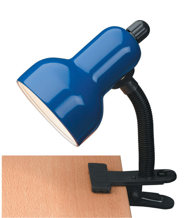 Gooseneck Clip On Desk Lamp in Blue, E27, CFL 13W