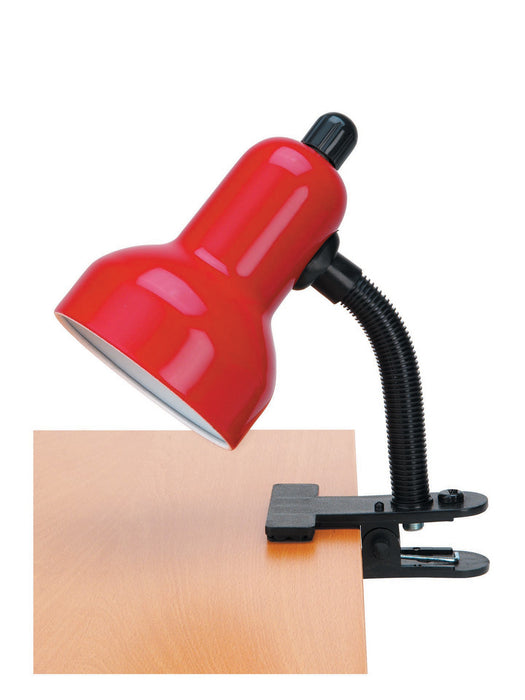 Gooseneck Clip On Desk Lamp in Red, E27, CFL 13W