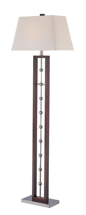 Pharell Floor Lamp in Chrome Dark Walnut with White Fabric Shade, CFL 25 with 3-Way