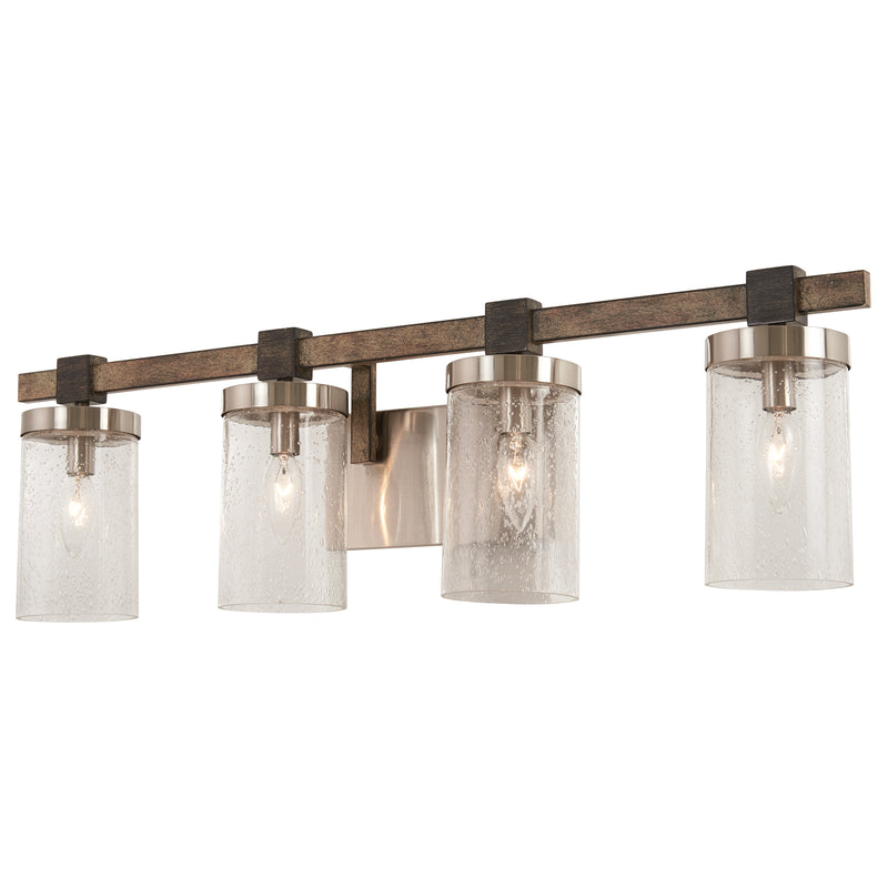 Bridlewood 4-Light Bath Vanity in Stone Grey with Brushed Nickel & Clear Seedy Glass - Lamps Expo