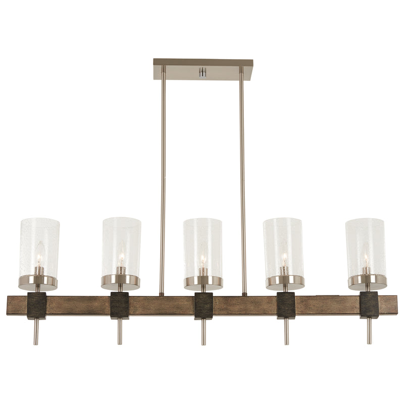 Bridlewood 5-Light Island in Stone Grey with Brushed Nickel & Clear Seedy Glass - Lamps Expo