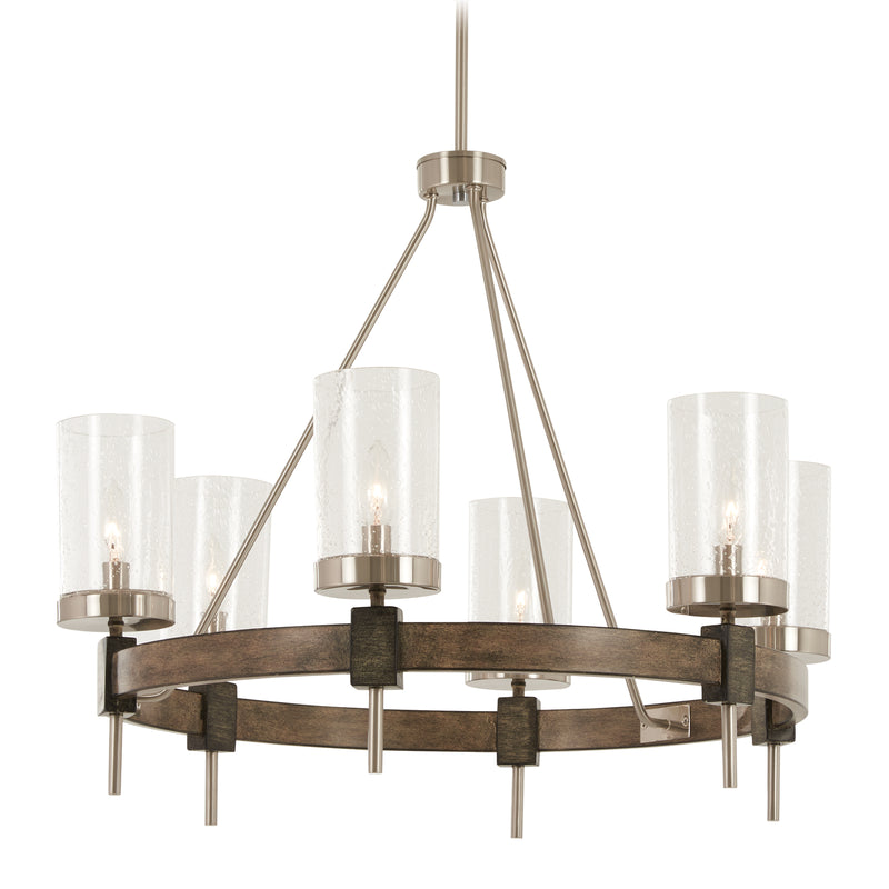Bridlewood 6-Light Chandelier in Stone Grey with Brushed Nickel & Clear Seedy Glass - Lamps Expo
