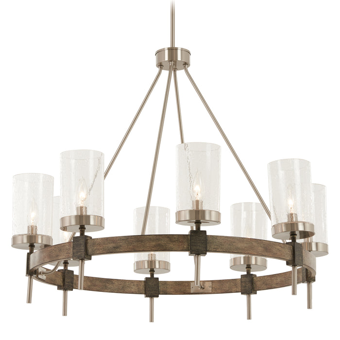Bridlewood 8-Light Chandelier in Stone Grey with Brushed Nickel & Clear Seedy Glass - Lamps Expo