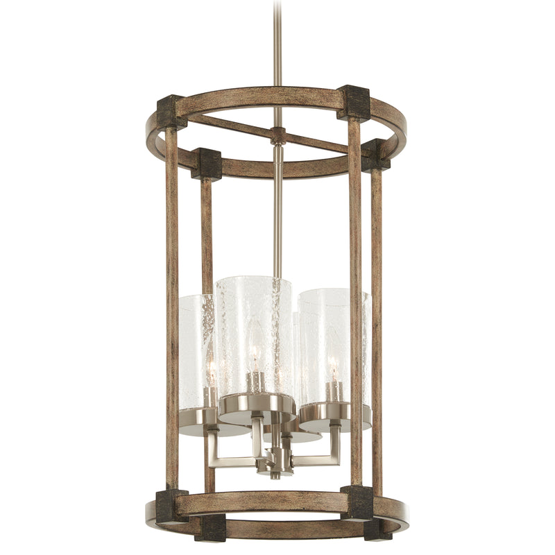 Bridlewood 4-Light Foyer in Stone Grey with Brushed Nickel & Clear Seedy Glass - Lamps Expo