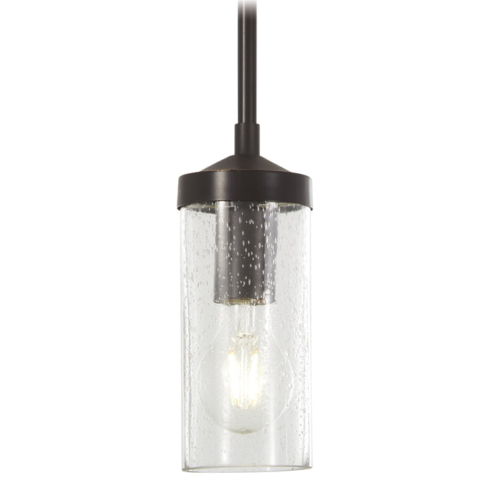 Elyton 1-Light Mini-Pendant in Downton Bronze with Gold Highl & Clear Seedy Glass - Lamps Expo