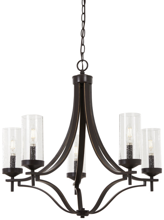 Elyton 5-Light Chandelier in Downton Bronze with Gold Highl & Clear Seedy Glass - Lamps Expo