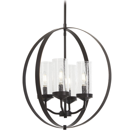 Elyton 4-Light Pendant in Downton Bronze with Gold Highl & Clear Seedy Glass - Lamps Expo
