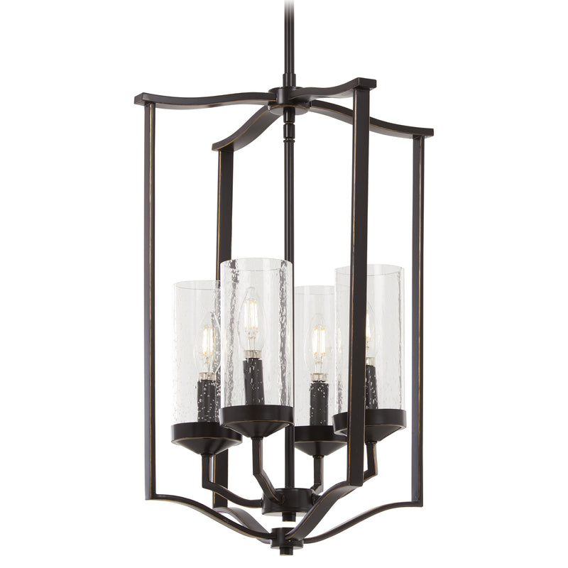 Elyton 4-Light Pendant in Downton Bronze with Gold Highl & Clear Seedy Glass - Lamps Expo