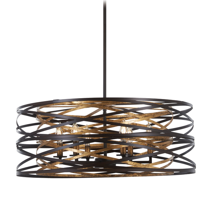 Vortic Flow 6-Light Pendant in Dark Bronze & Mosaic Gold Interior - Lamps Expo