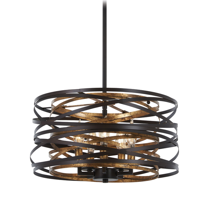 Vortic Flow 5-Light Pendant (Convertible) in Dark Bronze with Mosaic Gold Interior - Lamps Expo
