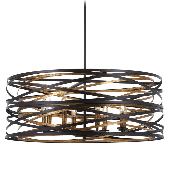 Vortic Flow 8 Lights Pendant in Dark Bronze & Mosaic Gold Interior - Lamps Expo