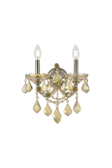 Maria Theresa 2-Light Wall Sconce in Golden Teak with Golden Teak (Smoky) Royal Cut Crystal