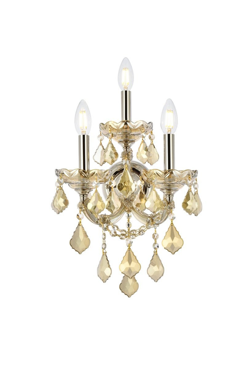 Maria Theresa 3-Light Wall Sconce in Golden Teak with Golden Teak (Smoky) Royal Cut Crystal