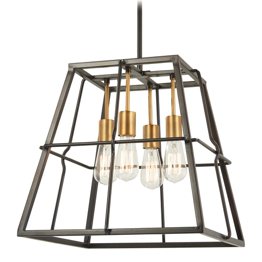 Keeley Calle 4-Light Pendant in Painted Bronze with Natural Brushed Brass - Lamps Expo