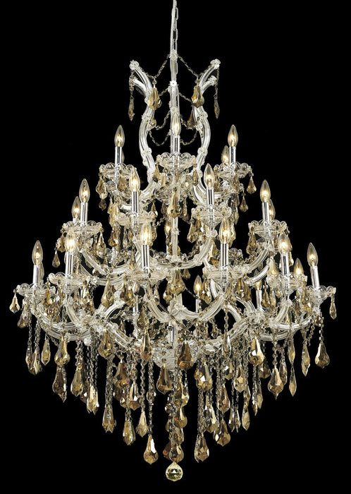 Maria Theresa 28-Light Chandelier in Chrome with Golden Teak (Smoky) Royal Cut Crystal
