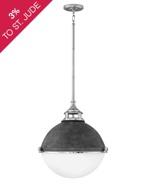 Fletcher Medium Orb Pendant in Aged Zinc with Polished Nickel accent