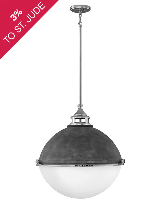 Fletcher Large Orb Pendant in Aged Zinc with Polished Nickel accent
