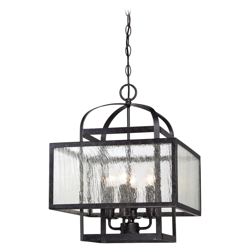 Camden Square 4-Light Mini-Chandelier in Aged Charcoal & Clear Seedy Glass - Lamps Expo