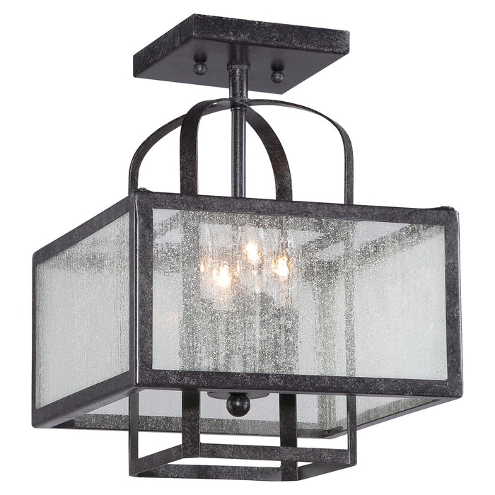 Camden Square 4-Light Semi-Flush Mount in Aged Charcoal & Seedy Glass - Lamps Expo
