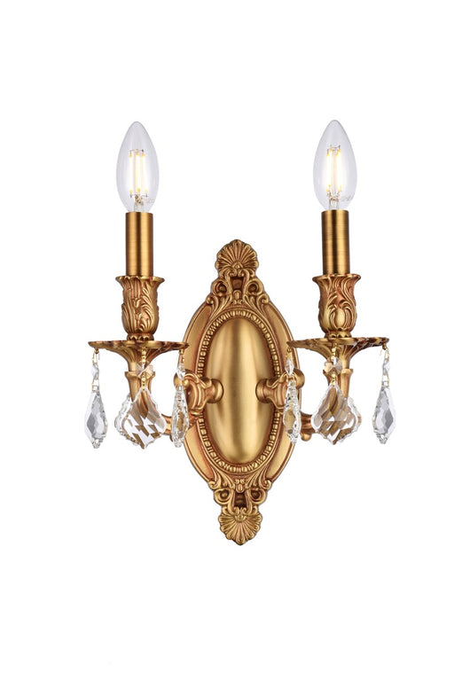 Rosalia 2-Light Wall Sconce in French Gold with Clear Royal Cut Crystal