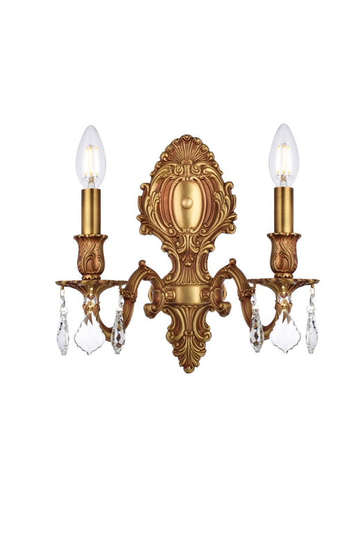 Monarch 2-Light Wall Sconce in French Gold with Clear Royal Cut Crystal