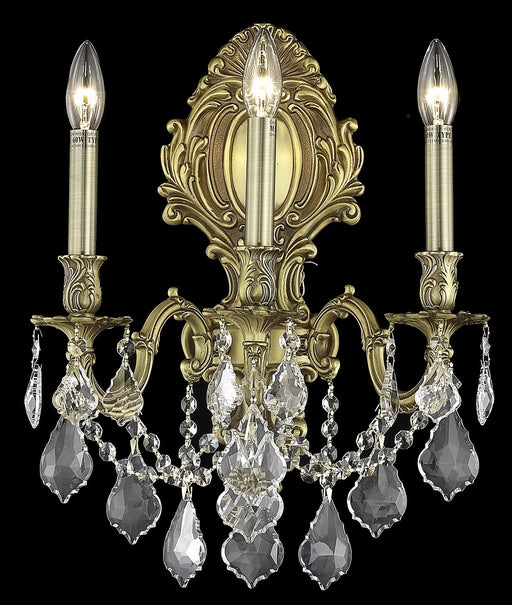 Monarch 3-Light Wall Sconce in French Gold with Clear Royal Cut Crystal