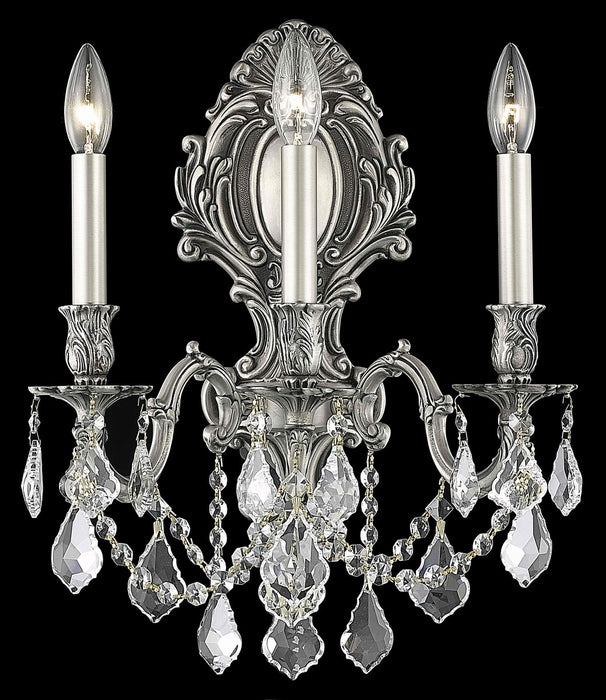Monarch 3-Light Wall Sconce in Pewter with Clear Royal Cut Crystal