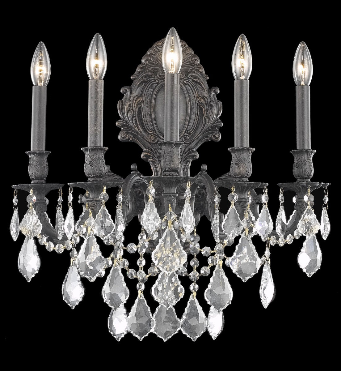 Monarch 5-Light Wall Sconce in Dark Bronze with Clear Royal Cut Crystal