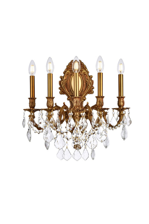 Monarch 5-Light Wall Sconce in French Gold with Clear Royal Cut Crystal