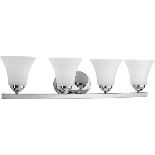 Adorn 4-Light Bath & Vanity Lighting in Polished Chrome with Etched White Glass