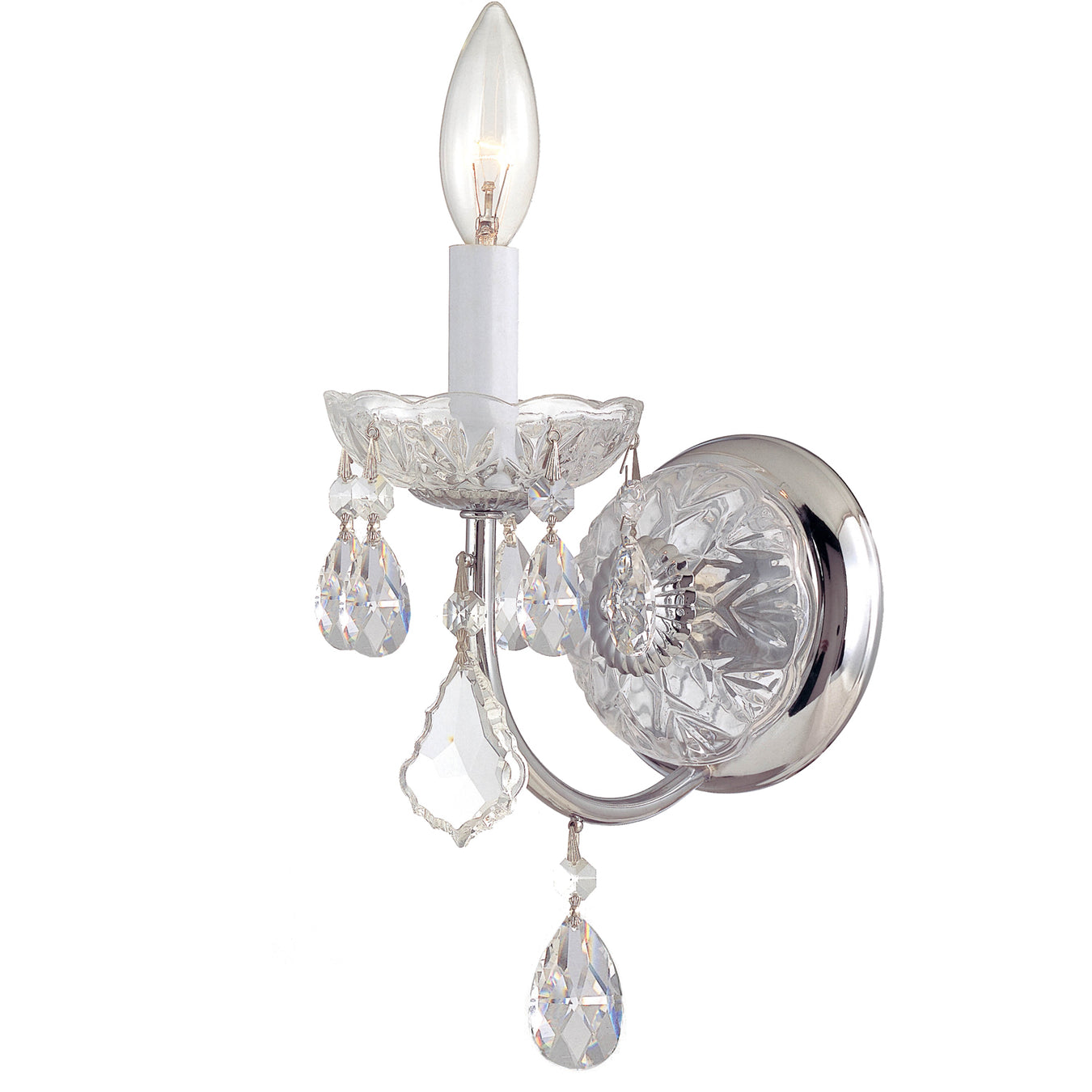 Imperial 1 Light Wall Mount in Polished Chrome with Clear Hand Cut Crystal