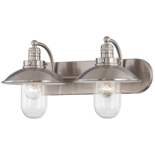 Downtown Edison 2-Light Bath Vanity in Brushed Nickel & Clear Glass - Lamps Expo