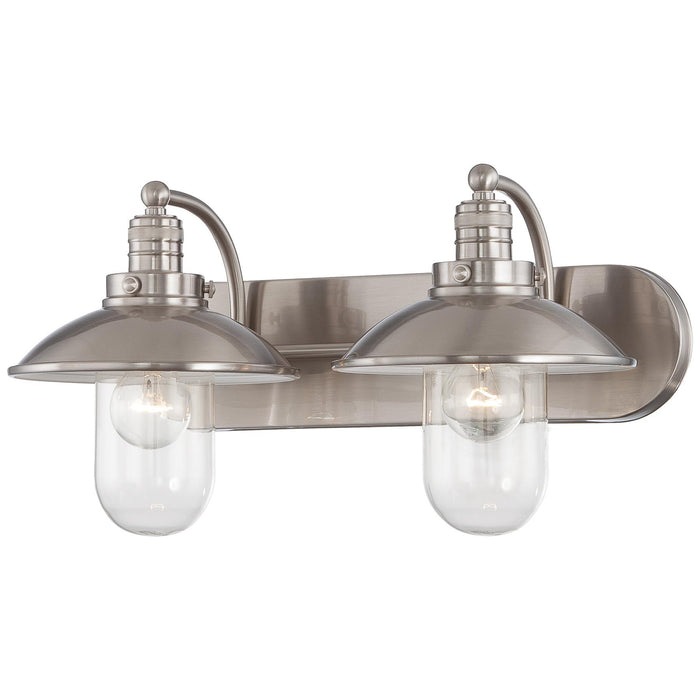 Downtown Edison 2-Light Bath Vanity in Brushed Nickel & Clear Glass - Lamps Expo