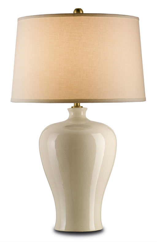 Blaise 1 Light Table Lamp in Cream Crackle with Off White Linen Shade