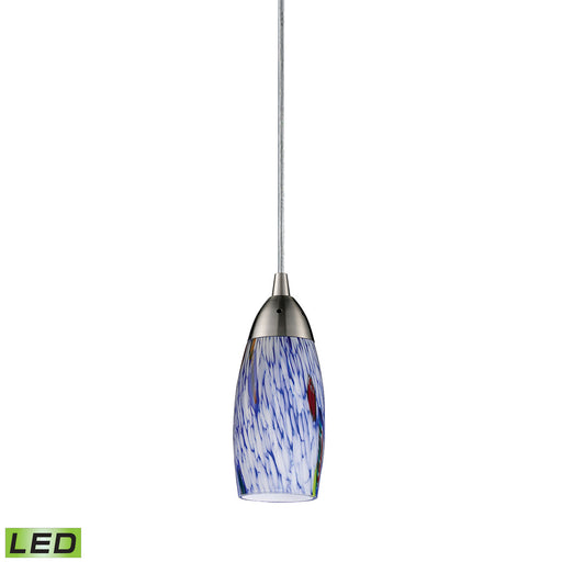 ELK Lighting (110-1BL-LED) Milan 1-Light Mini Pendant in Satin Nickel with Starlight Blue Glass
