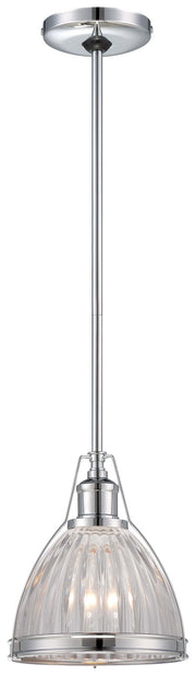 1-Light Mini-Pendant in Chrome & Ribbed Clear Glass