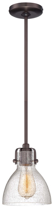 1-Light Mini-Pendant in Dark Brushed Bronze (Plated) & Clear Seedy Glass