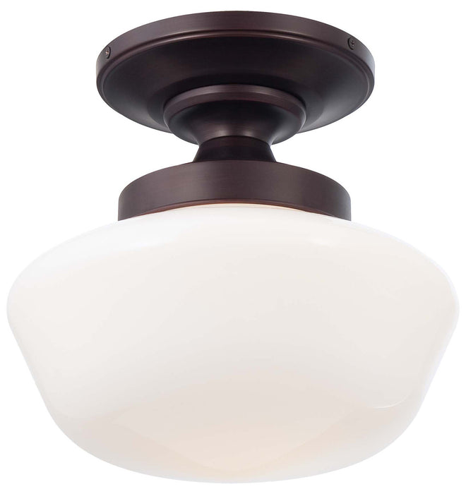 1-Light Semi-Flush Mount in Brushed Bronze & Opal Glass