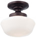 1-Light Semi-Flush Mount in Brushed Bronze & Opal Glass