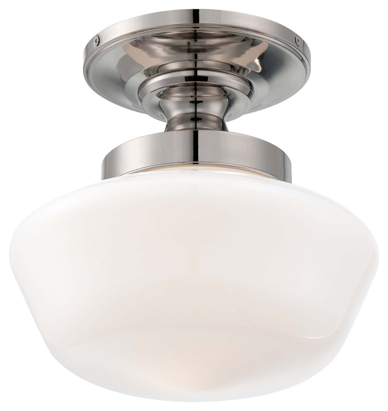 1-Light Semi-Flush Mount in Polished Nickel & Opal Glass