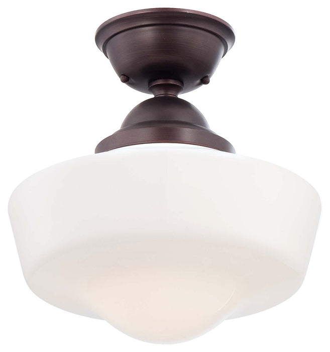 1-Light Semi-Flush Mount in Brushed Bronze & Opal Glass