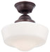 1-Light Semi-Flush Mount in Brushed Bronze & Opal Glass
