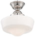 1-Light Semi-Flush Mount in Polished Nickel & Opal Glass